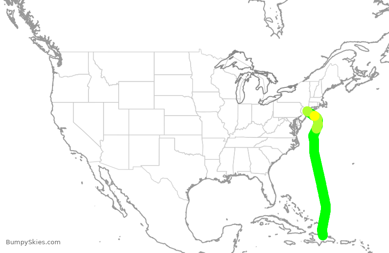 Turbulence forecast map for JBU237, JFK to STI