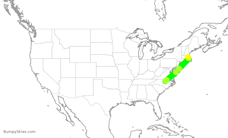 Turbulence forecast map for JBU2383, BOS to RDU