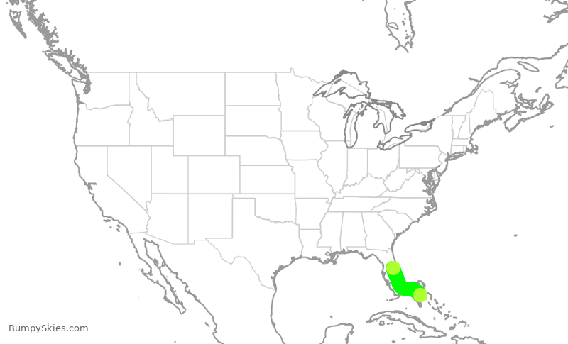 Turbulence forecast map for JBU240, YNN to MCO