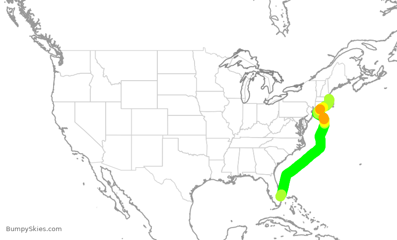 Turbulence forecast map for JBU2421, BOS to PBI
