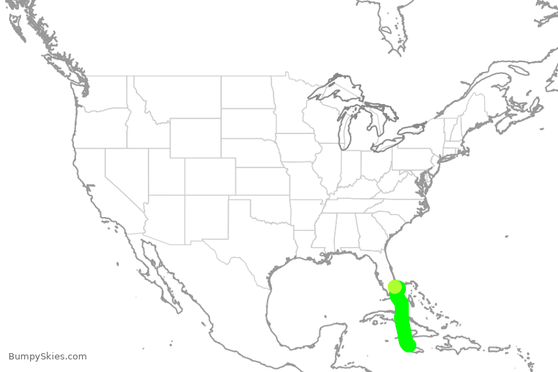 Turbulence forecast map for JBU2427, FLL to MBJ