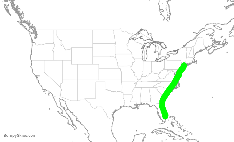 Turbulence forecast map for JBU2432, LGA to PBI