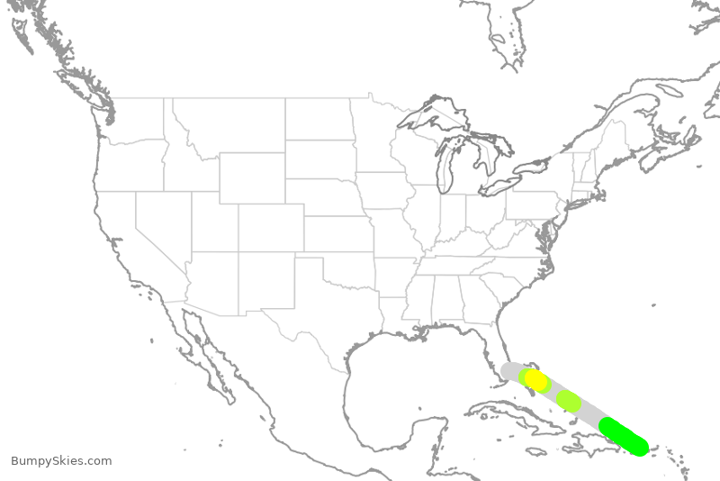 Turbulence forecast map for JBU2453, FLL to JSJ