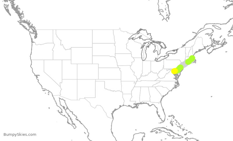 Turbulence forecast map for JBU2454, DCA to BOS