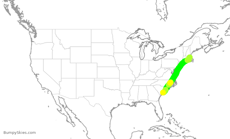 Turbulence forecast map for JBU2468, CHS to BOS