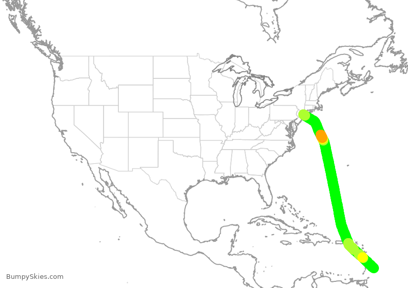 Turbulence forecast map for JBU246, JFK to BGI