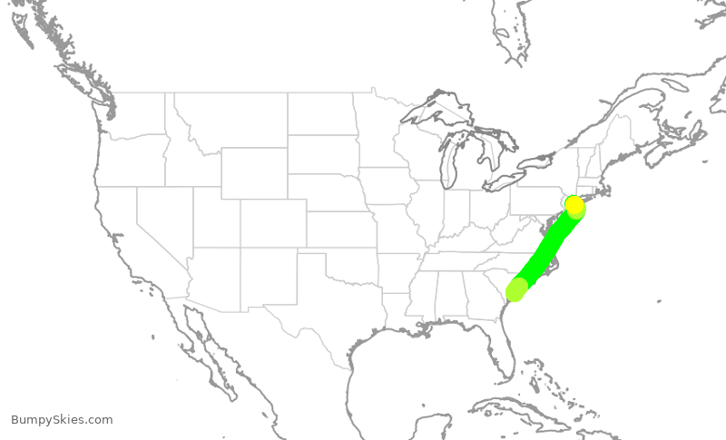 Turbulence forecast map for JBU2473, JFK to CHS