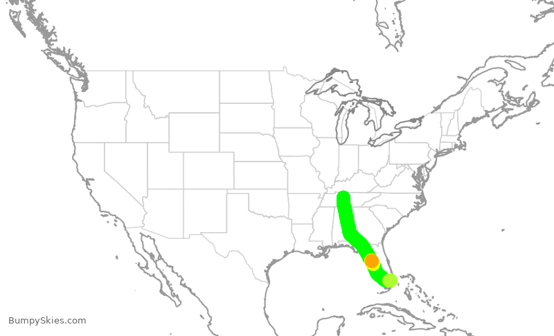 Turbulence forecast map for JBU2482, BNA to FLL