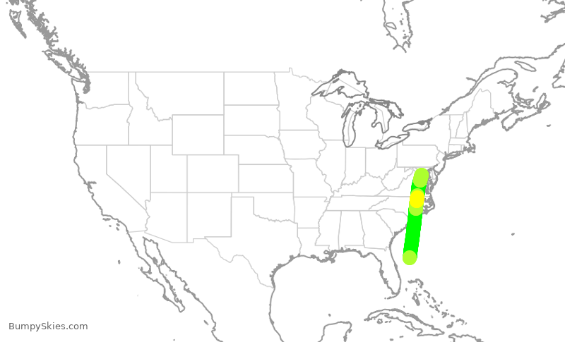 Turbulence forecast map for JBU24, KDJT to DCA