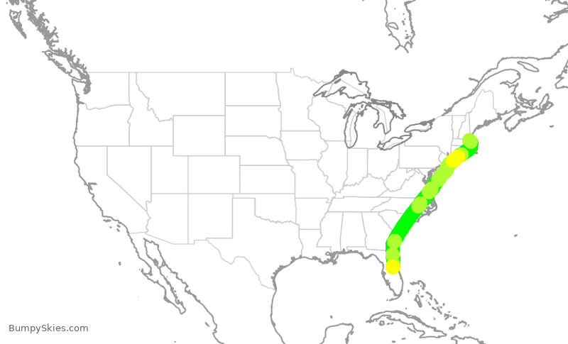 Turbulence forecast map for JBU251, BOS to MCO