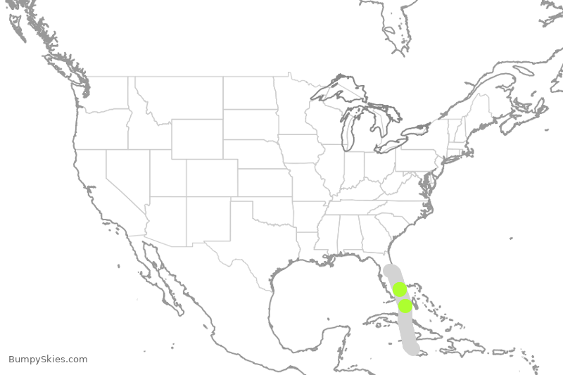 Turbulence forecast map for JBU2521, MCO to MBJ