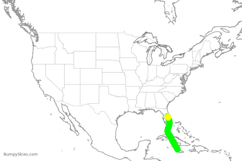 Turbulence forecast map for JBU2522, MBJ to MCO