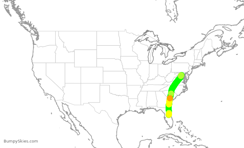 Turbulence forecast map for JBU2523, DCA to MCO