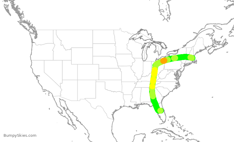 Turbulence forecast map for JBU252, MCO to BOS