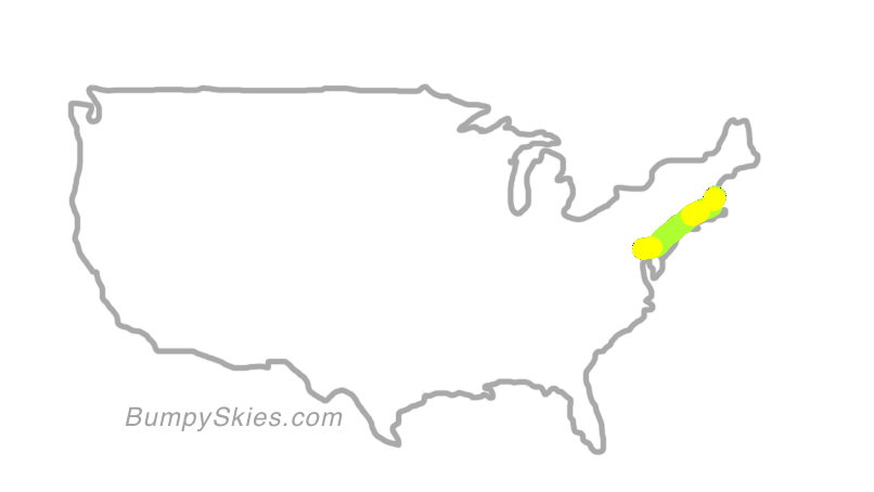 Map of continental US with illustrated flight path and turbulence forecast (described in text below)