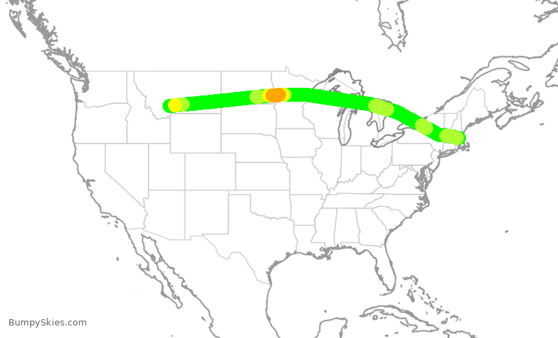 Turbulence forecast map for JBU256, BZN to BOS