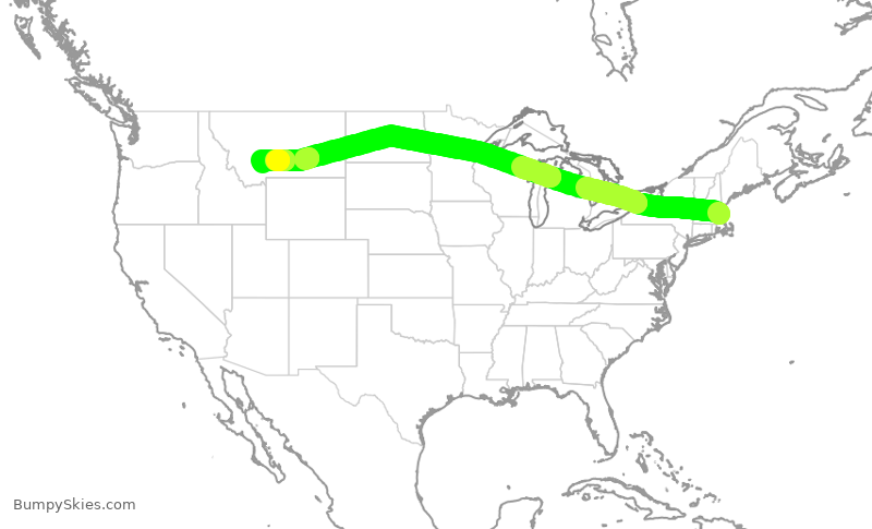 Turbulence forecast map for JBU257, BOS to BZN