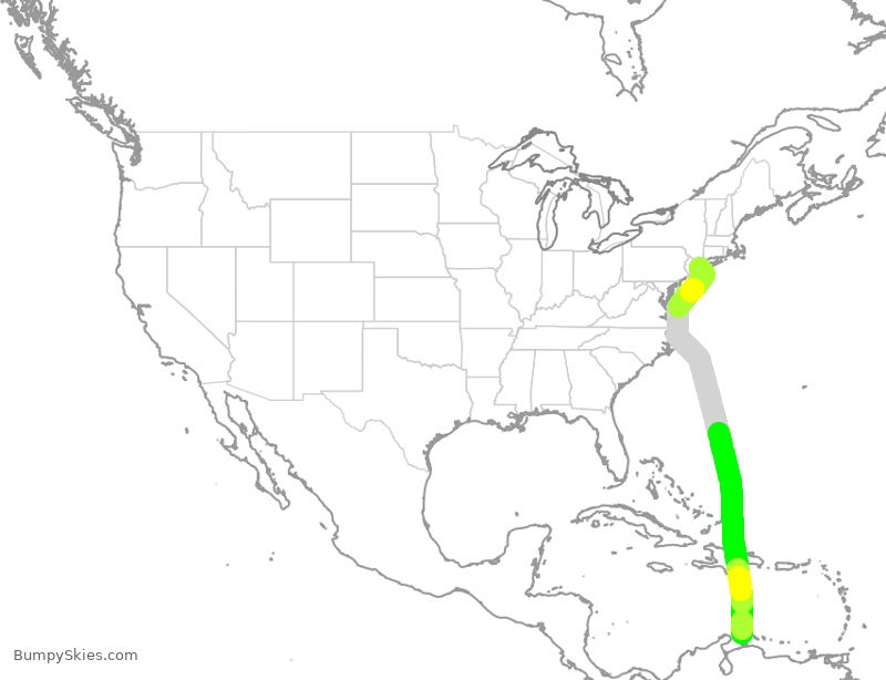 Turbulence forecast map for JBU257, JFK to NCA