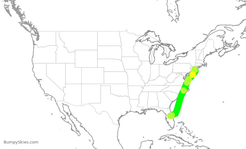 Turbulence forecast map for JBU2583, JFK to MCO