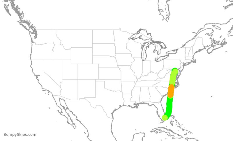 Turbulence forecast map for JBU2594, FLL to BWI