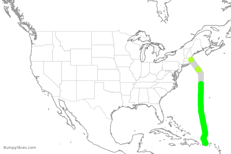 Turbulence forecast map for JBU261, BOS to SJU