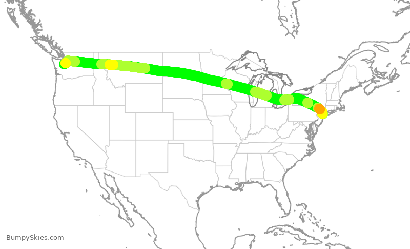 Turbulence forecast map for JBU263, JFK to SEA