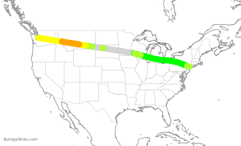 Turbulence forecast map for JBU264, SEA to JFK