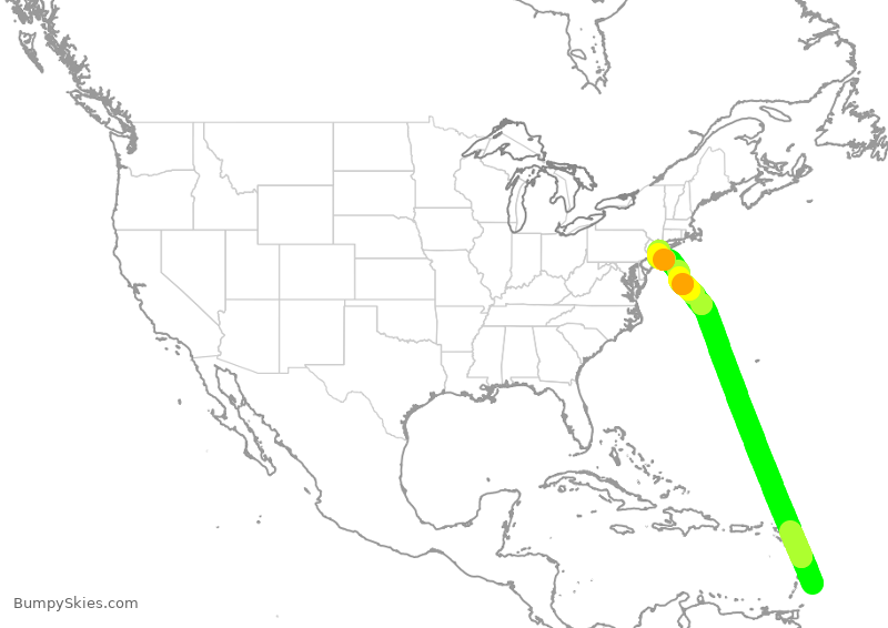 Turbulence forecast map for JBU2662, BGI to JFK