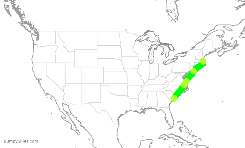 Turbulence forecast map for JBU267, BOS to CHS