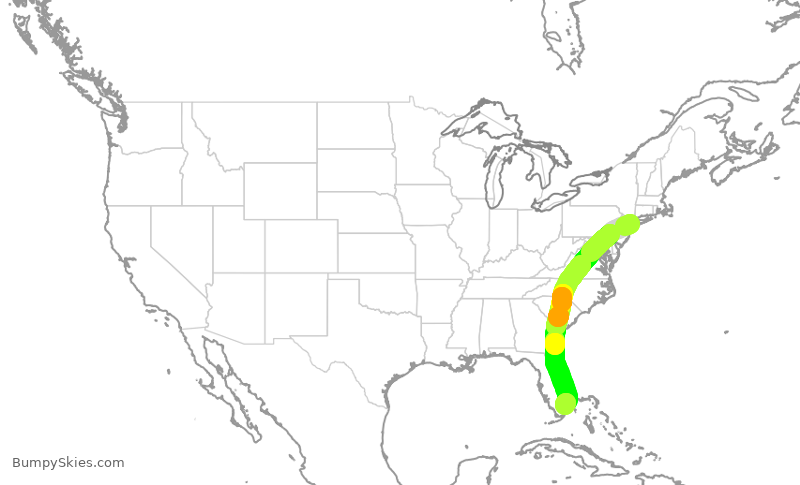 Turbulence forecast map for JBU2701, JFK to FLL