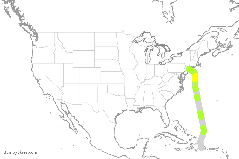 Turbulence forecast map for JBU2709, JFK to SDQ