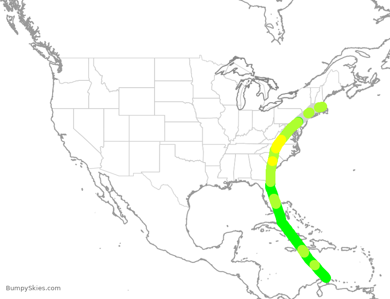 Turbulence forecast map for JBU273, BOS to NCA