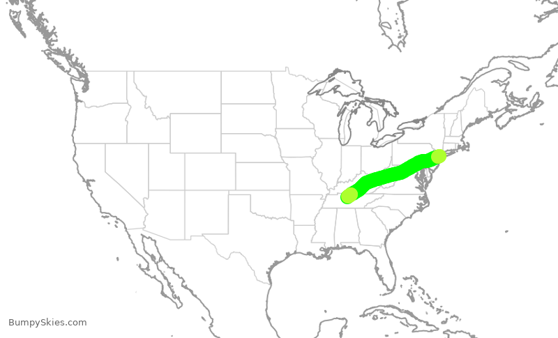 Turbulence forecast map for JBU273, JFK to BNA