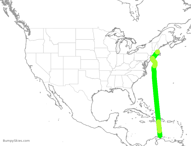 Turbulence forecast map for JBU274, NCA to BOS