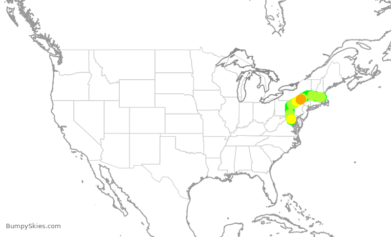 Turbulence forecast map for JBU2754, DCA to BOS