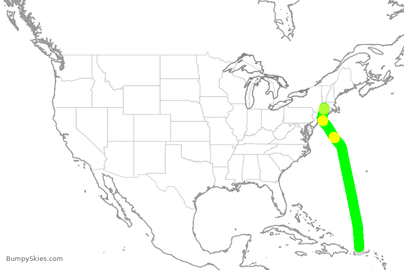 Turbulence forecast map for JBU276, SJU to BDL