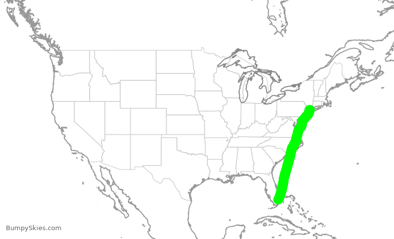 Turbulence forecast map for JBU2771, LGA to FLL