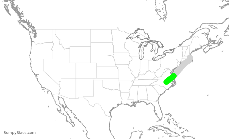 Turbulence forecast map for JBU2783, BOS to RDU