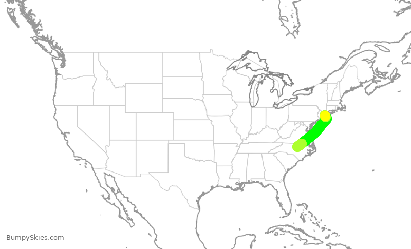 Turbulence forecast map for JBU2785, JFK to RDU