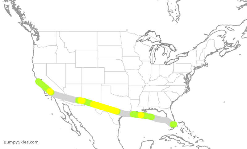 Turbulence forecast map for JBU278, SFO to FLL