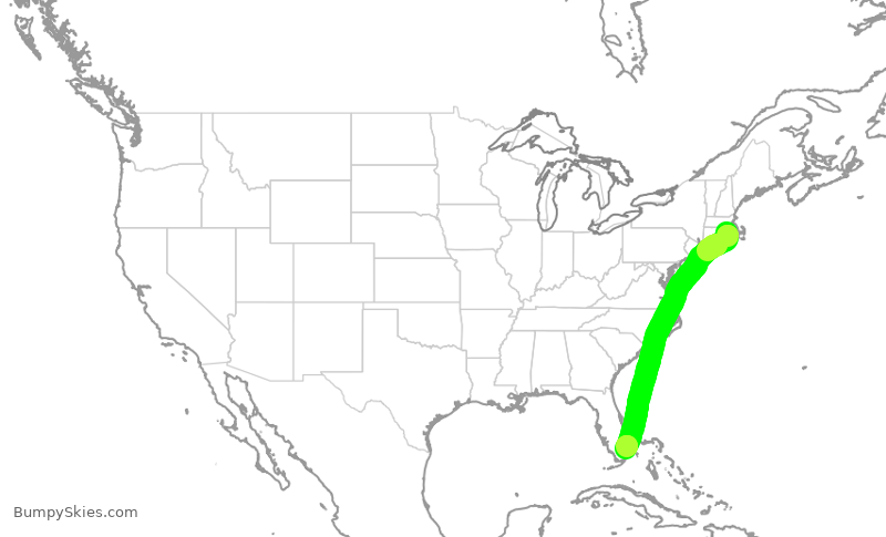 Turbulence forecast map for JBU27, PVD to FLL