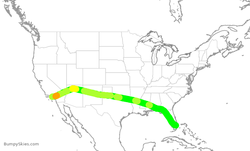 Turbulence forecast map for JBU2801, FLL to LAX