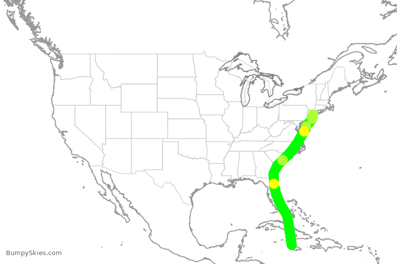 Turbulence forecast map for JBU280, MBJ to JFK