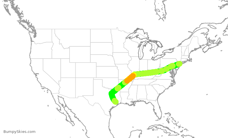 Turbulence forecast map for JBU281, JFK to IAH