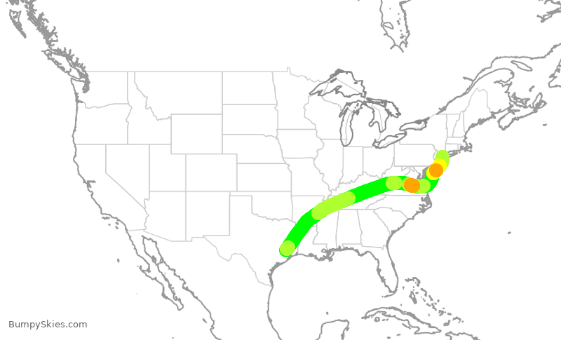 Turbulence forecast map for JBU282, IAH to JFK
