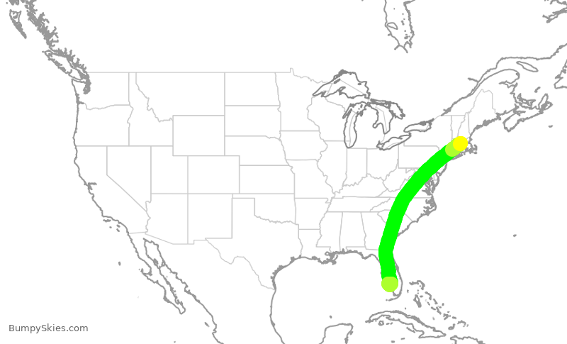 Turbulence forecast map for JBU2833, ORH to RSW