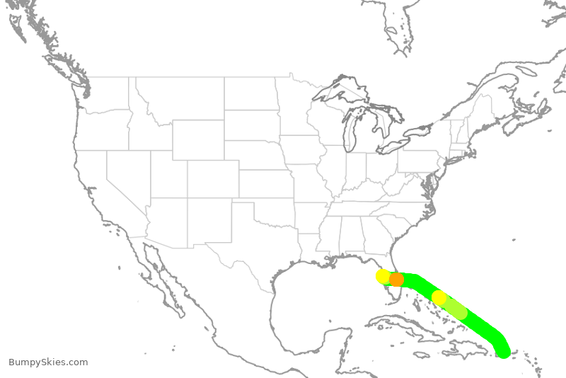 Turbulence forecast map for JBU2851, TPA to SJU