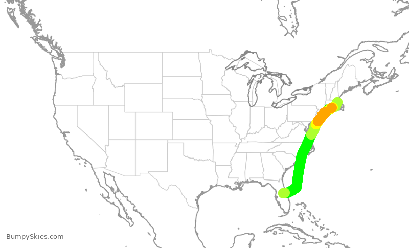 Turbulence forecast map for JBU2852, MCO to BOS