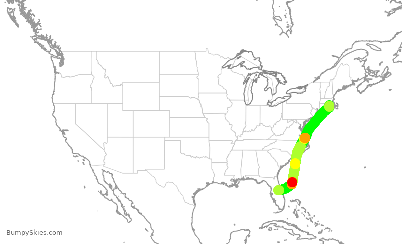 Turbulence forecast map for JBU2875, MCO to PVD