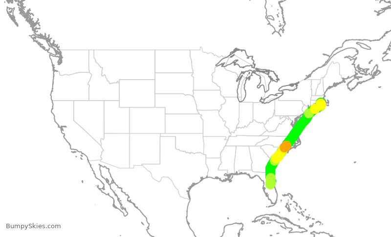 Turbulence forecast map for JBU2876, PVD to MCO